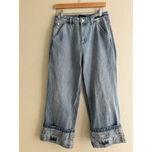 Lee Jean-Michel Basquiat Cuffed Printed Carpenter Jean Sz 29 Wide Leg Boho